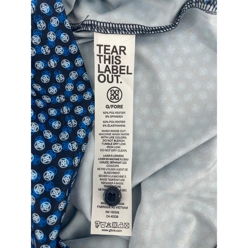 G/FORE Polo Shirt Mens Small Twilight Blue Geometric Print UPF 50+ Golfcore NWT